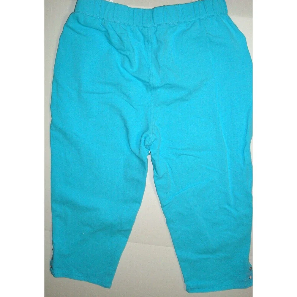 Womens Quacker Factory Dream Jeannes S Capri Turquoise Blue Pull On Pants Rhines - Picture 6 of 10